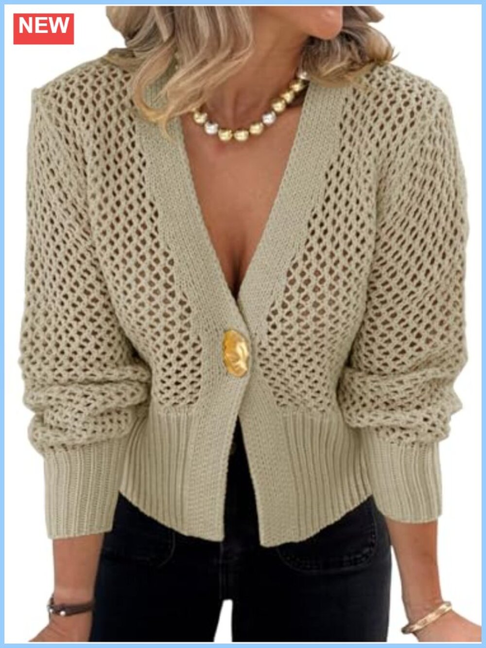 Cropped Crochet Cardigan Mesh Knit Sweater Cover Up Button Down